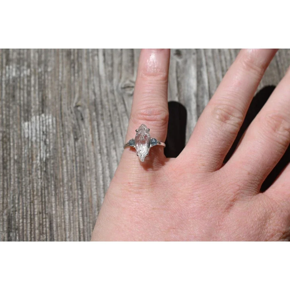 Engagement ring Montana sapphire and Lake County diamond  size 5 6 7 8 9 10 avel